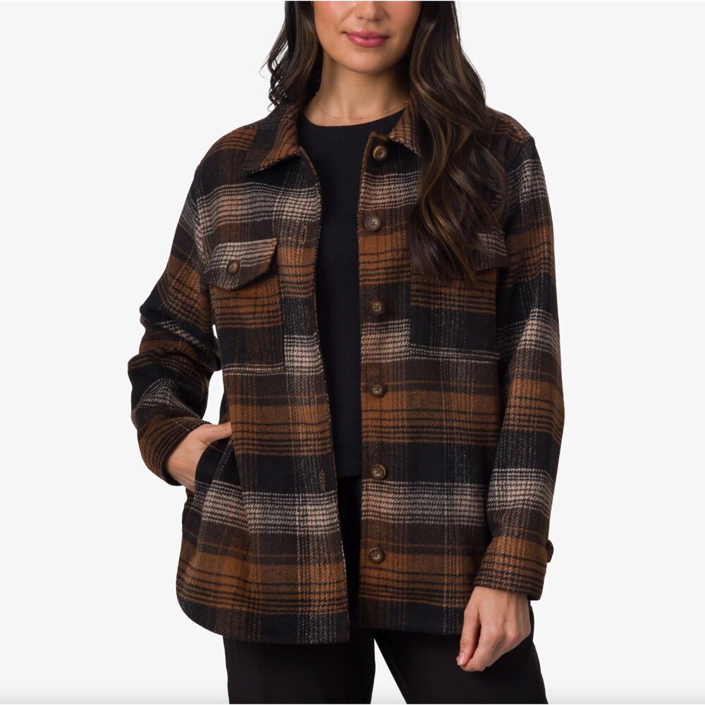 REEF Women's Wool Blend Trish Flannel Shacket Brown Plaid Sz Medium Relaxed